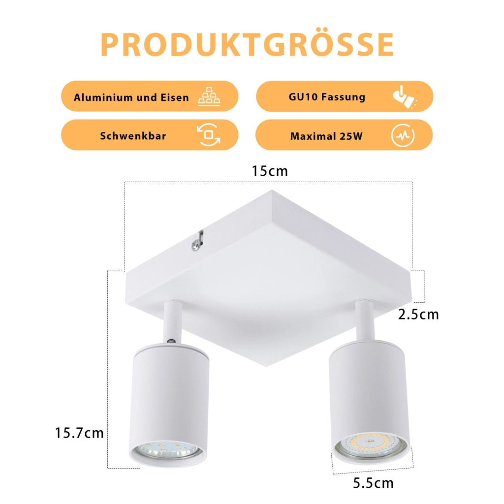ZMH Faretto da soffitto 2 fiamme GU10 lampada da soffitto moderna parete orientabile 330° soggiorno