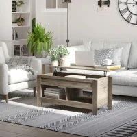 Tavolino Rettangolare con Piano Sollevabile, 2 Scomparti Aperti, Pannello Truciolare, 105 x 50 x 49cm, Rovere