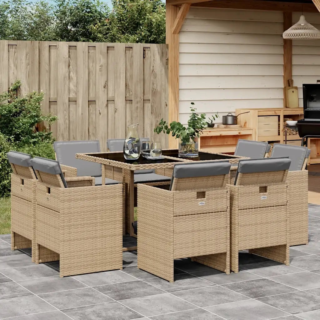 Set Pranzo da Giardino 9 pz con Cuscini Beige Misto Polyrattan 3210600