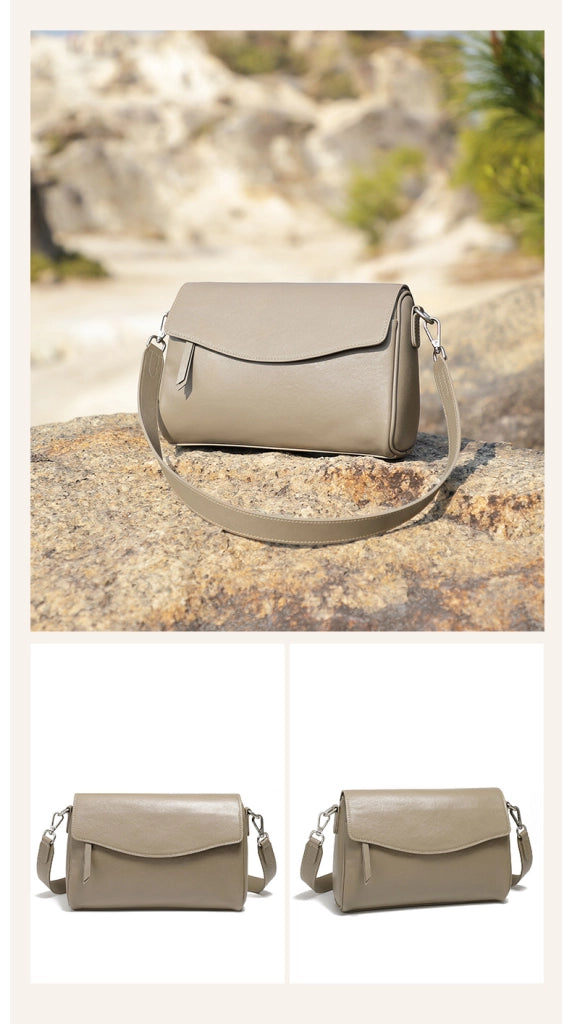 Borsa a tracolla da donna in vera pelle, grigia