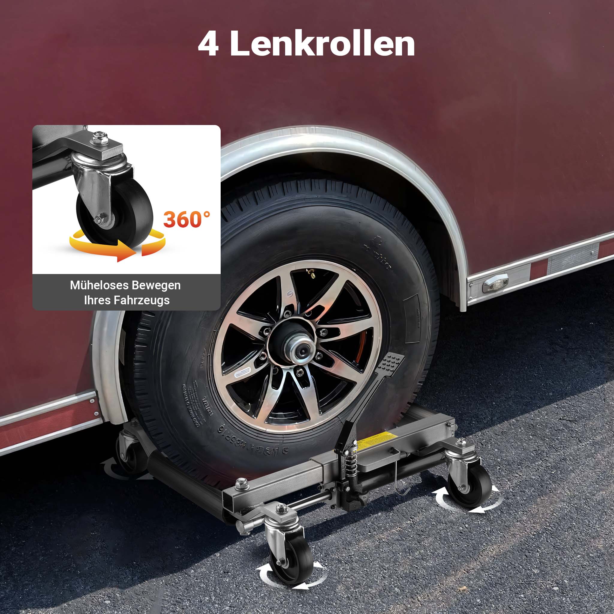 Carrelli sposta auto con cric idraulico 2x Portata 680kg l’uno Per pneumatici larghi max 30cm