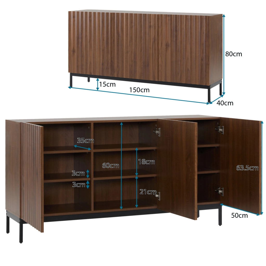 Credenza moderna marrone scuro 150x40x80 cm con ante ondulate