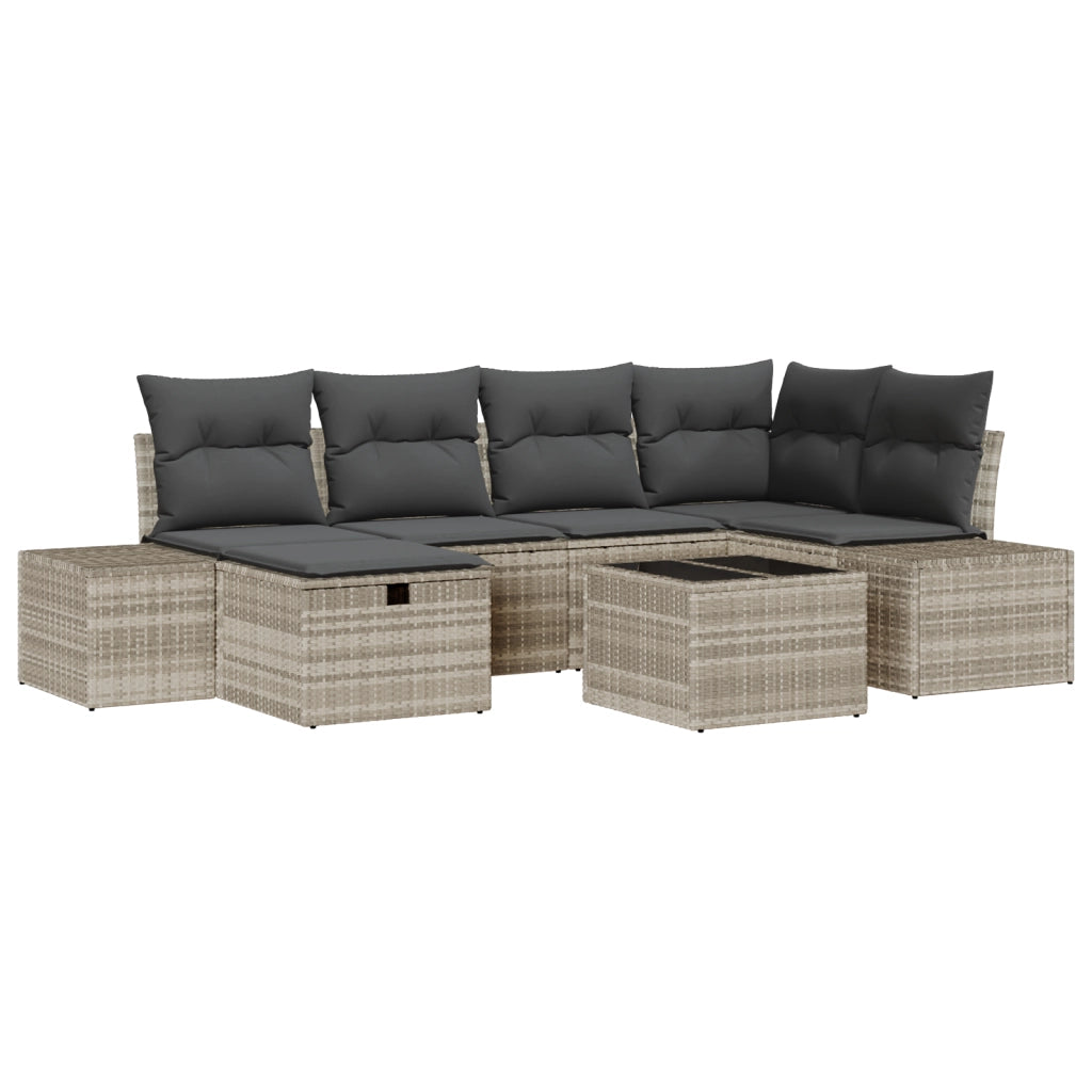 Set divano da giardino da 7 pezzi con cuscini in rattan sintetico grigio chiaro