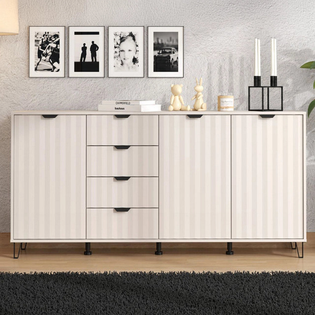 Madia Paglieta, Credenza 3 Ripiani, 182.5x40x90.5h cm Bianco Crema