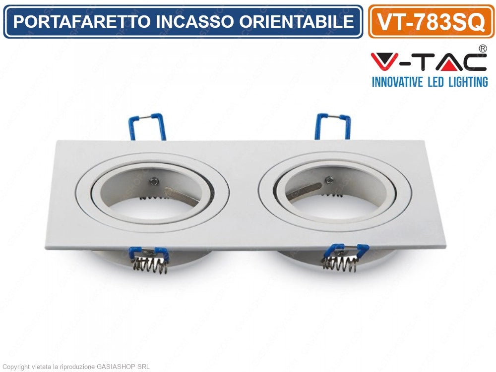 V-TAC VT-783SQ PORTAFARETTO ORIENTABILE DA INCASSO PER 2 LAMPADINE GU10 E GU5.3 - SKU 3607