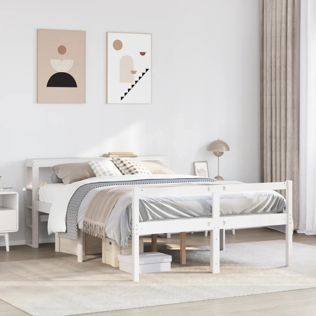 Letto Anziani con Testiera Bianco 140x200cm Legno Massello Pino 3305866
