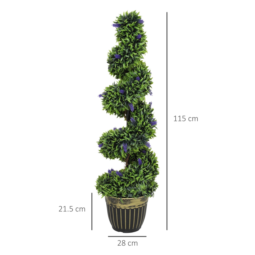 Set 2 Piante Finte Bosso a Spirale Anti-UV con Lavanda 115cm Verde e Blu