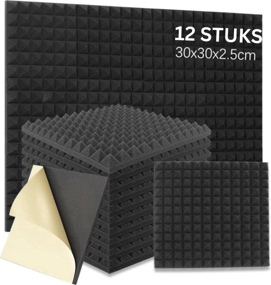 Pannelli di isolamento acustico - Demper del rumore - Pannelli isolanti - Pannelli di assorbimento acustico per pareti - Mattonella piramidale per isolamento acustico - Pannelli acustici - Set da 12 pezzi