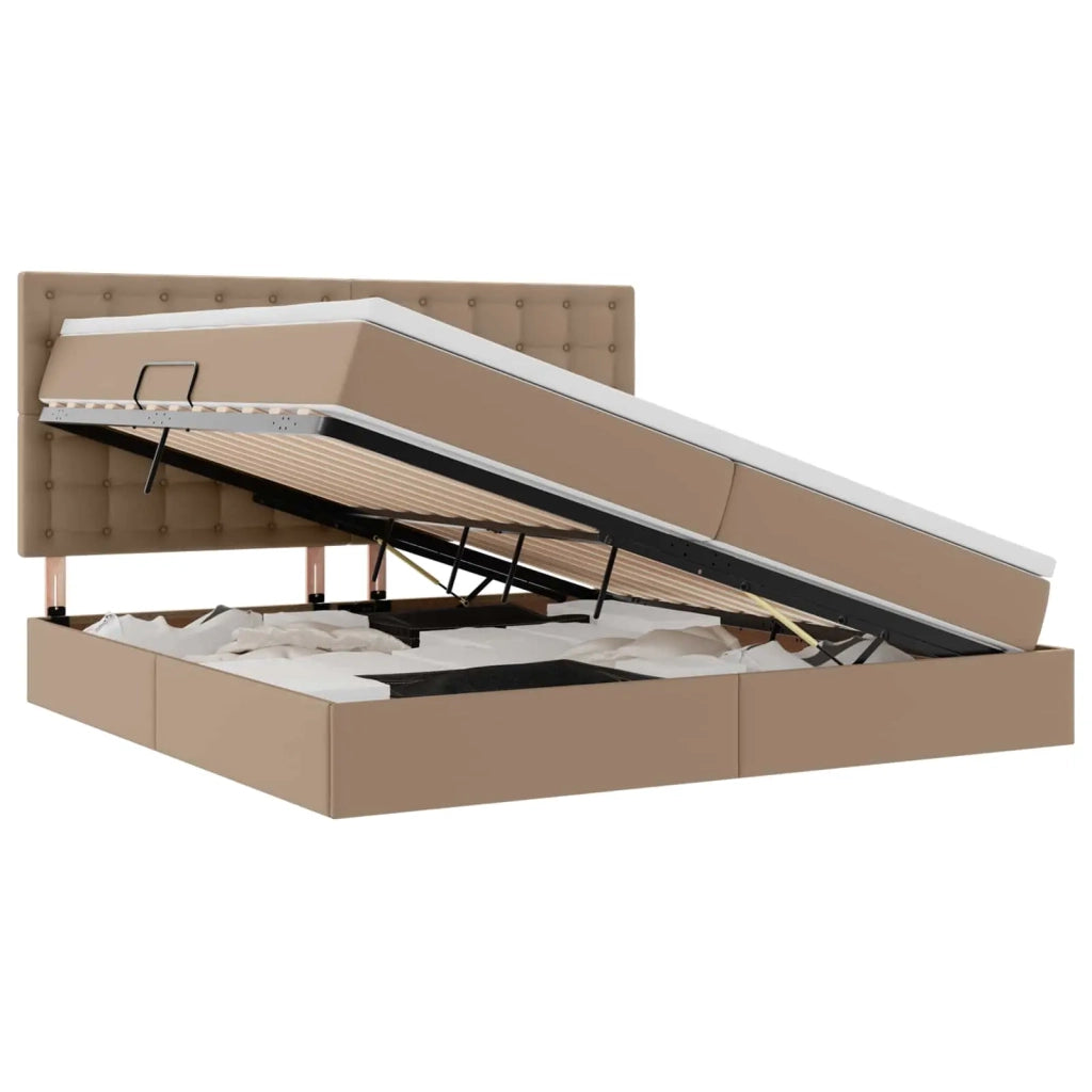 Letto con contenitore e LED con led Cappuccino 200 x 200 cm