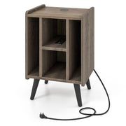 Supporto per giradischi con 4 ripiani aperti presa di corrente e porta USB, Porta vinili con mensole espositive Marrone