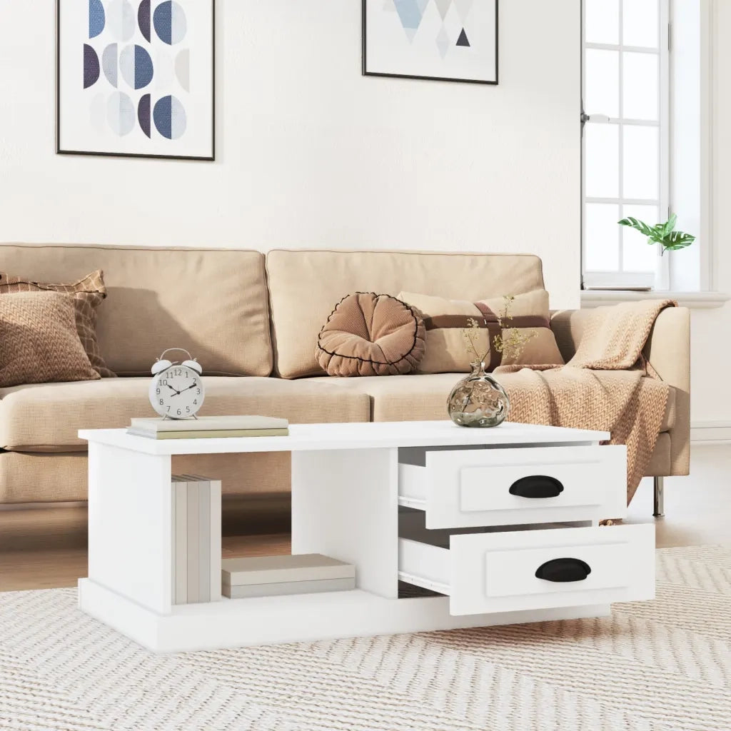 Tavolino da salotto | Tavolino da caff¨¨ | Tavolino da Soggiorno Bianco 90x50x35 cm in Legno Multistrato