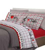 Completo letto musica con stampa fotografica 100% cotone 3 misure parure Rosso - Piazza e mezza