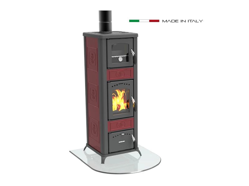 Stufa a legna Lincar Alice 490 AZ con forno potenza 6,6Kw colore rosso