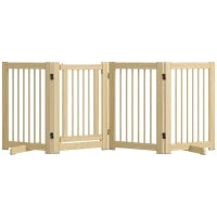 Cancelletto per Cani Autonomo, 4 Pannelli, Flessibile, Legno di Pino, 204L x 36P x 75H cm, Legno Naturale