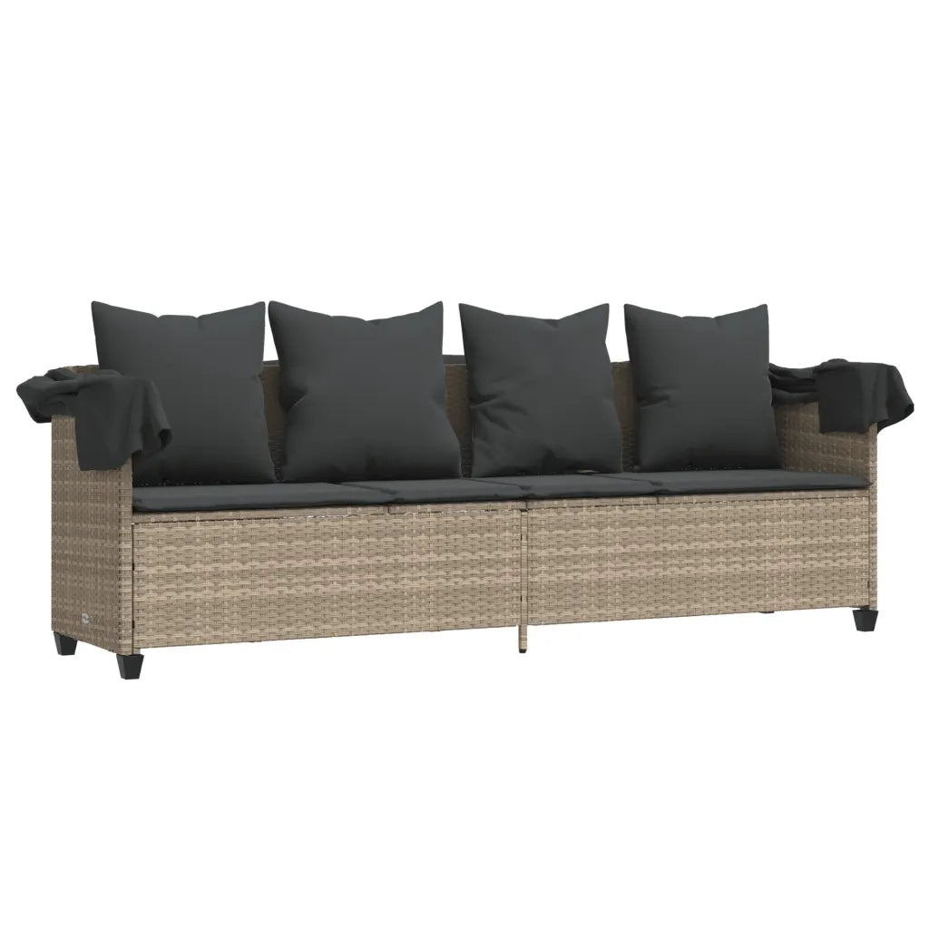 Lettino con Baldacchino e Cuscini Grigio ChiaroÂ in Polyrattan