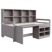 Letto per bambini 90 × 200 cm con scrivania, ripiani, USB e LED, senza materasso, in legno, grigio
