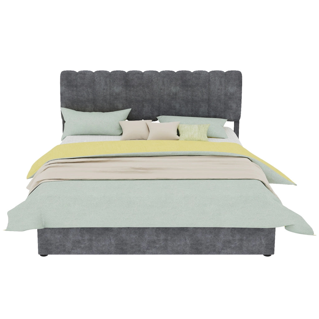 Letto matrimoniale imbottito 160x200 cm in velluto grigio