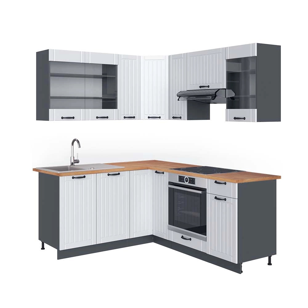 Cucina angolare completa Fame-Line Bianco rustico/Antracite 190 x 60 cm, PL Rovere Vicco