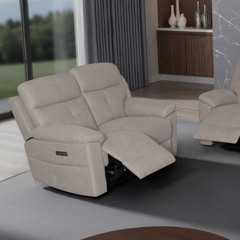 Set divani Kayde 2 e 3 posti recliner elettrici in tessuto Mia 103-05 beige