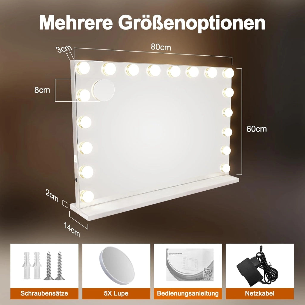 ZMH Specchio per il trucco illuminato 60x80 cm con 3 modalità di luce musica e intensità regolabile 18 LED