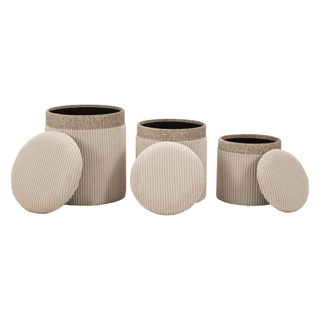 Ghanzi, Pouf Contenitore set da 3, 41x41x50h cm Beige