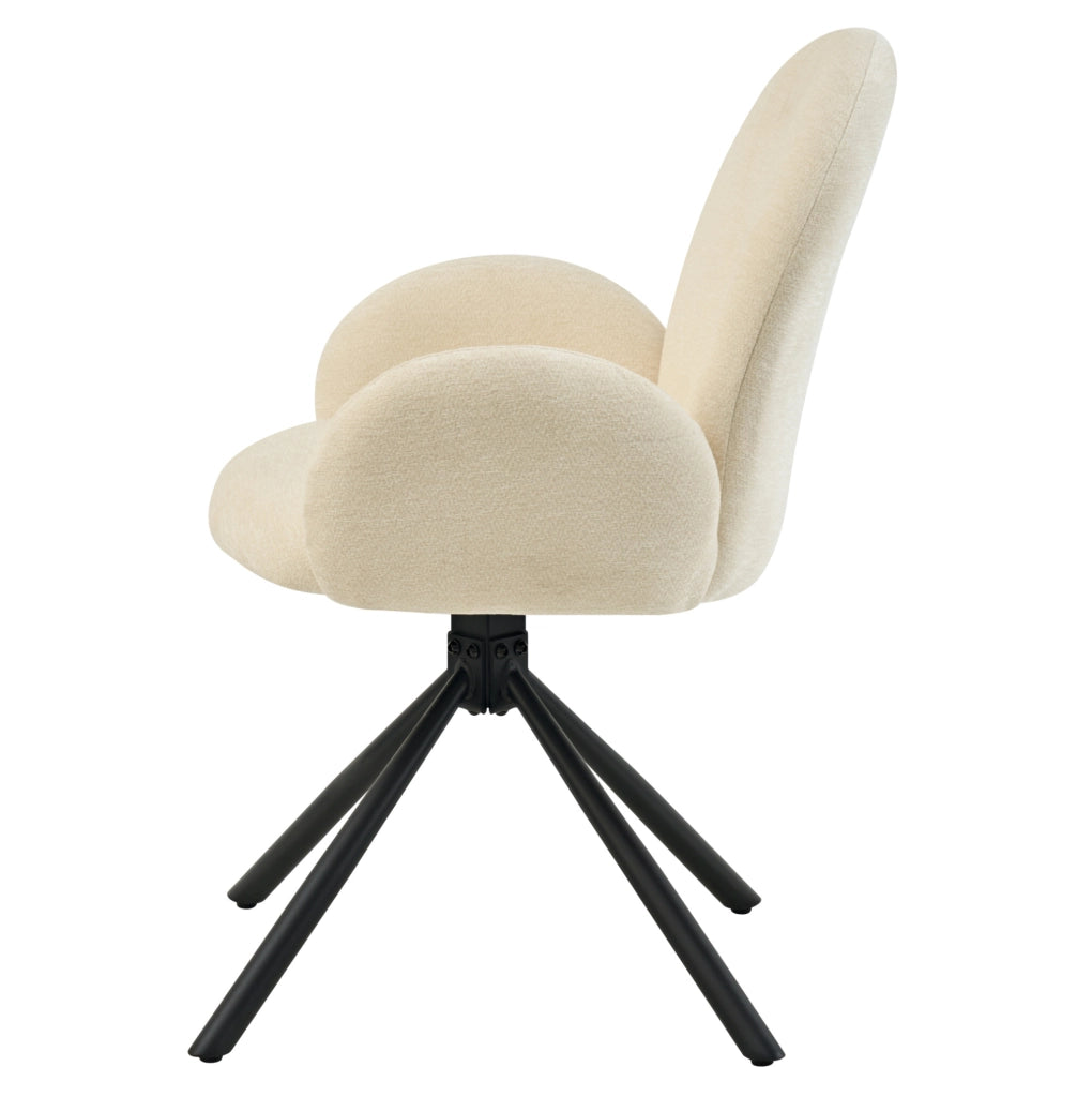 Set di 2 sedie girevoli con braccioli in chenille e gambe in metallo; bianco crema
