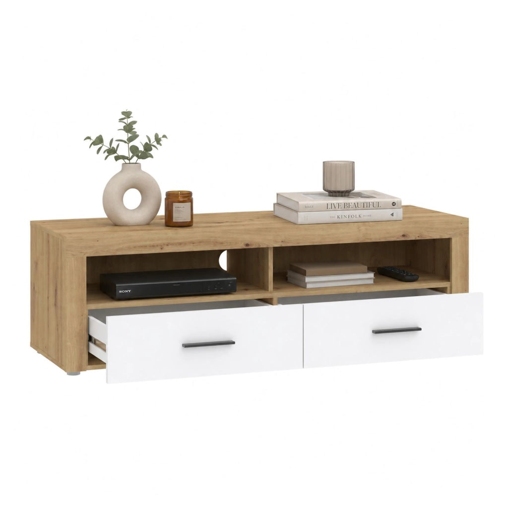 Lilazafa, Mobile Porta tv 2 Cassetti, 155x50x48h cm Bianco