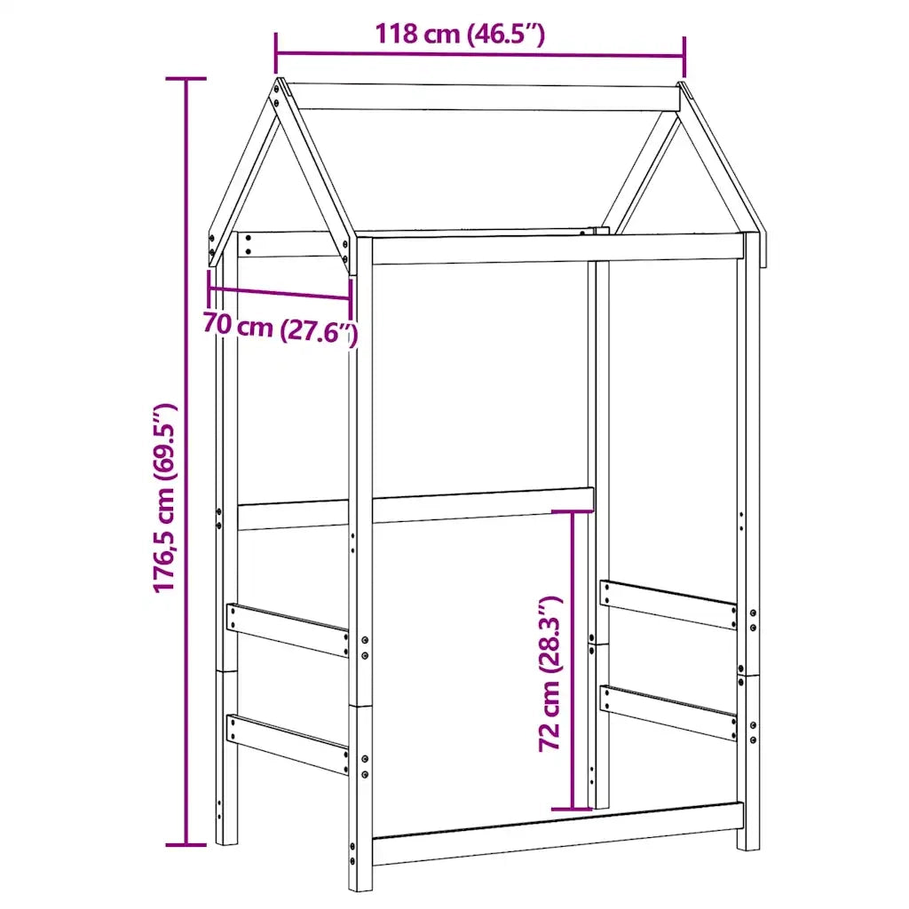 Tetto Letto Bambini Marrone Cera 118x70x176,5 cm Massello Pino 846987