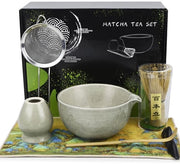 Set di Matcha 7 pezzi - Pennello per Matcha - Tazza per Matcha - Cucchiaio per Matcha - Setaccio per Matcha - Sacchetto per tazza - Preparazione tradizionale - Set di tè