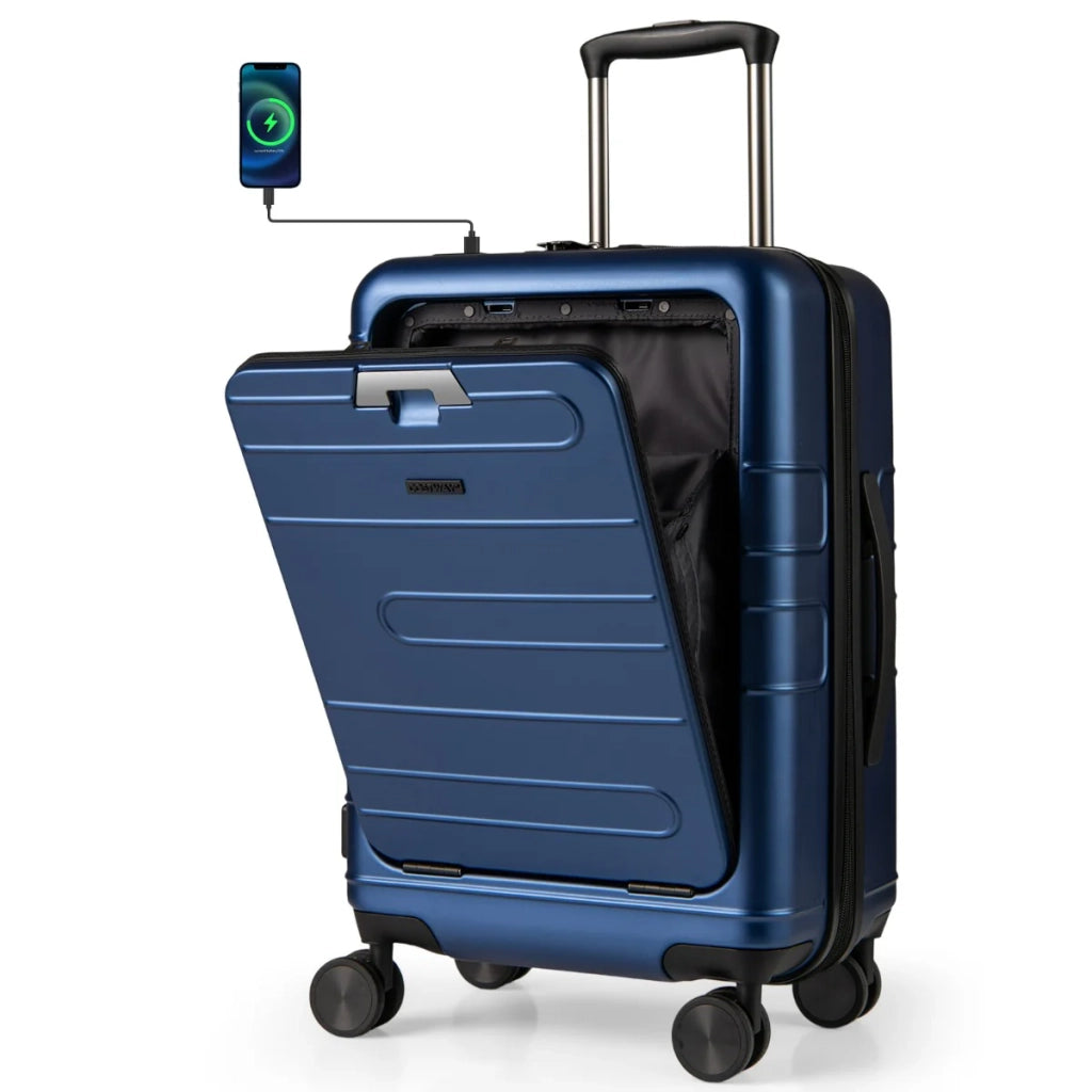 Valigia espandibile da cabina 37 x 25,5 x 56 cm con lucchetto TSA e porta USB design contemporaneo policarbonato blu navy 20_0010488
