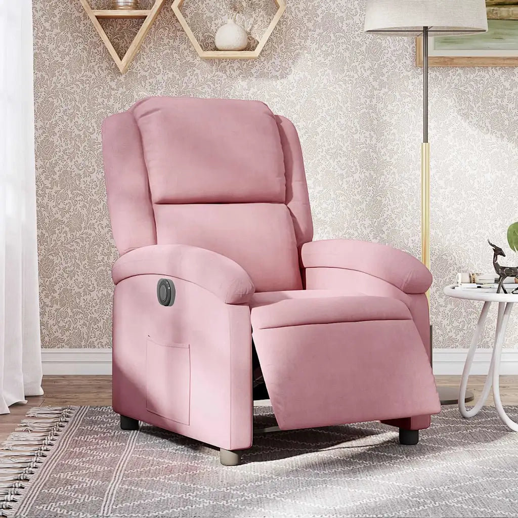 Poltrona Elettrica Reclinabile Massaggio in Velluto Rosa 3204282