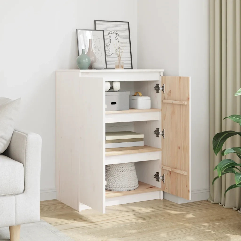 Credenza-Buffet-Armadio da cucina Bianca 60x36x84 cm in Legno Massello di Pino