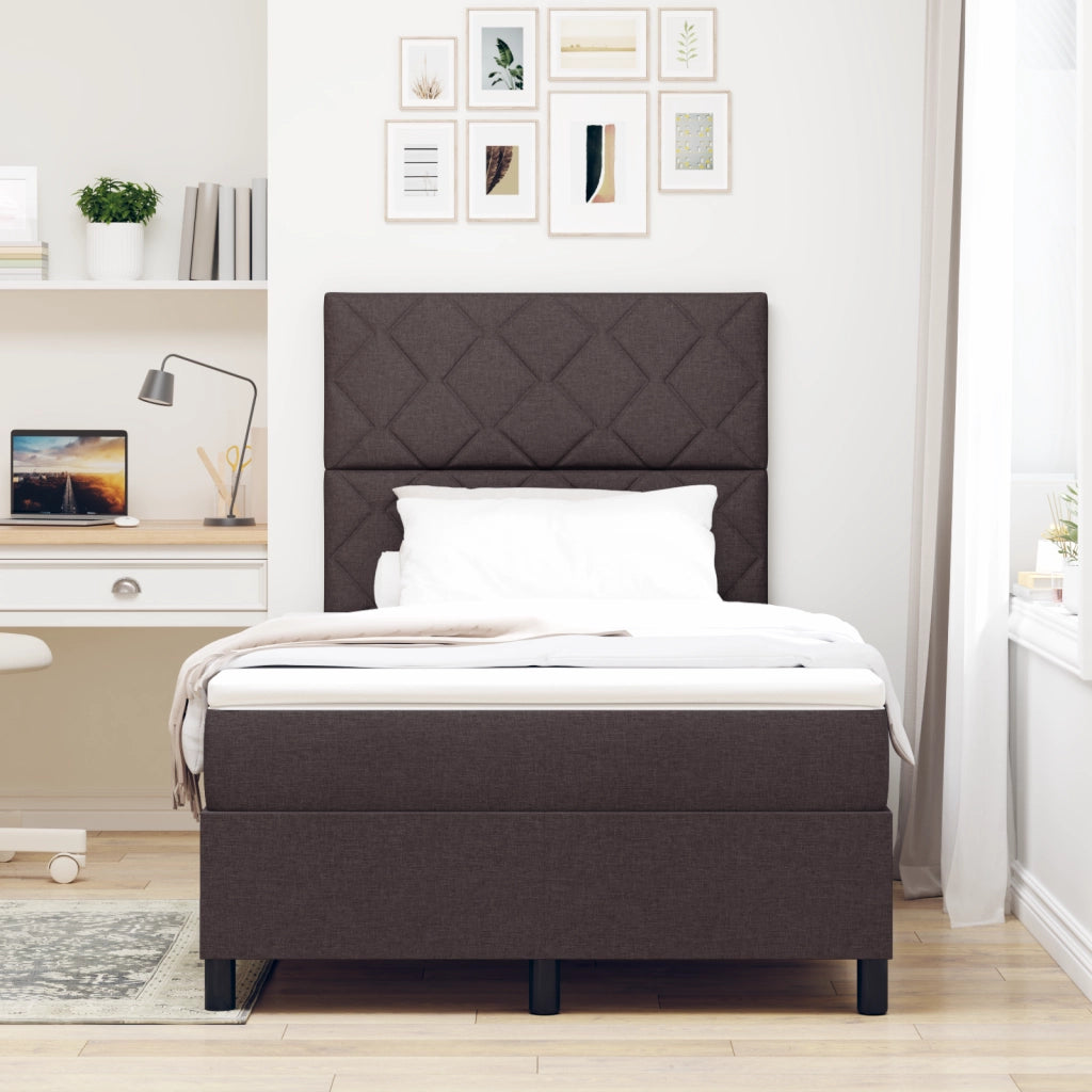 Letto con Box Spring e Materasso & LED Marrone Scuro 120x200 cm Tessuto