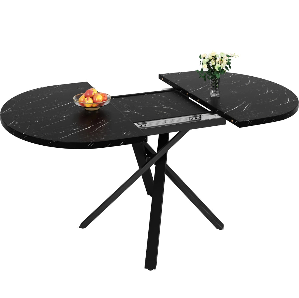 Tavolo rotondo allungabile; diametro 100 cm estendibile a 140 cm; MDF e metallo nero