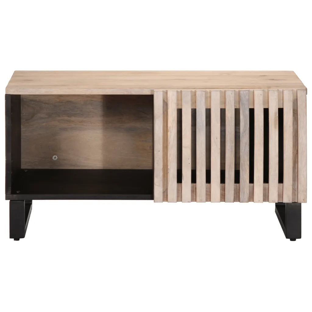 Tavolino da Salotto Bianco 80x51x40 cm Legno Massello di Mango 377459