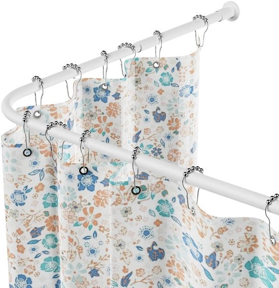Gordino Utschuuibile 68-96 cm - Gordino Senza Forare - Maniglia RVS - Idrorepellente - Incluso 12 Anelli - Adatto per Bagno e Cucina - Maniglia per Doccia
