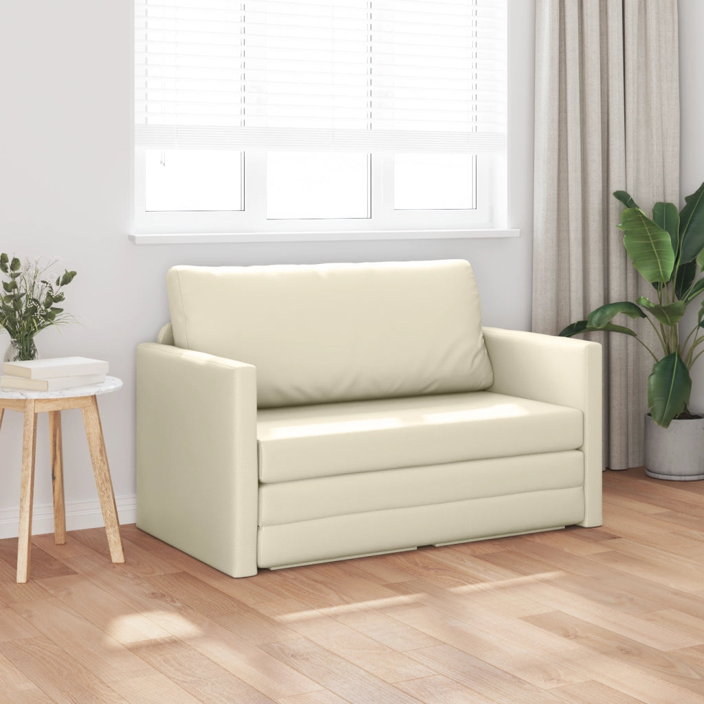 Divano Letto a Pavimento 2-in-1 Crema 124x71x78 cm Pelle Sintetica