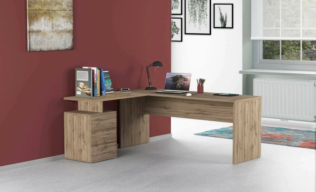 Ascuby, Scrivania Angolare Made in Italy, 180x60x75h cm Marrone Rovere