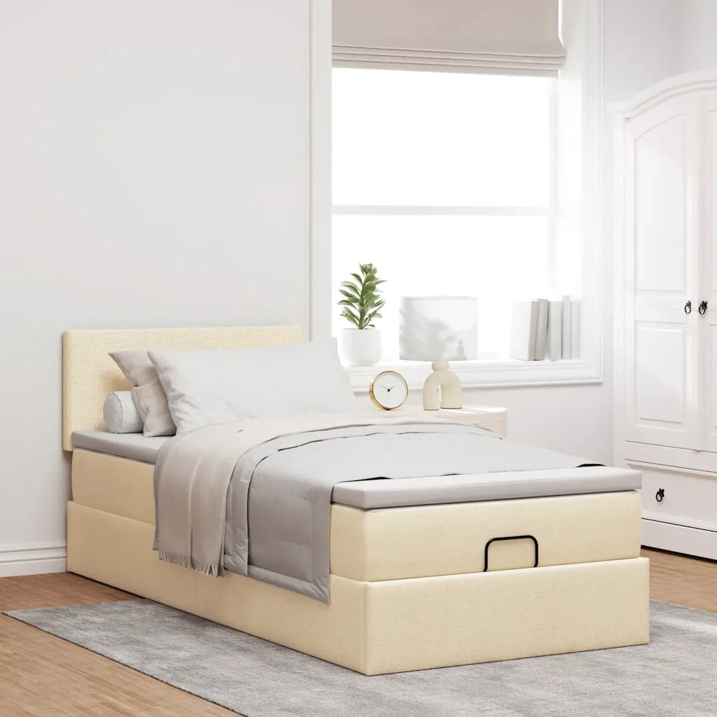 Struttura Letto Pouf con Materasso Crema 90x190 cm in Tessuto 3311343