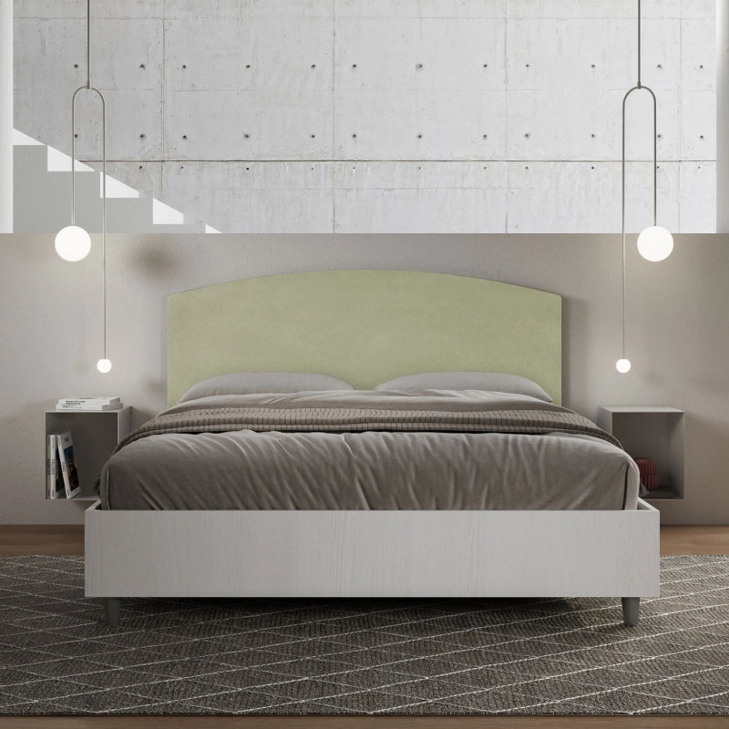 Letto Matrimoniale 160x200 cm struttura bianco frassino testata Antilia - Con rete,Microfibra,Tè verde