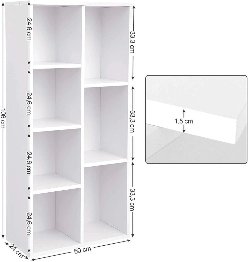 Libreria a 7 scomparti 7 ripiani a cubo aperti spazio di archiviazione per soggiorno e ufficio 50 x 24 x 106 cm stile moderno bianco 12_0000497