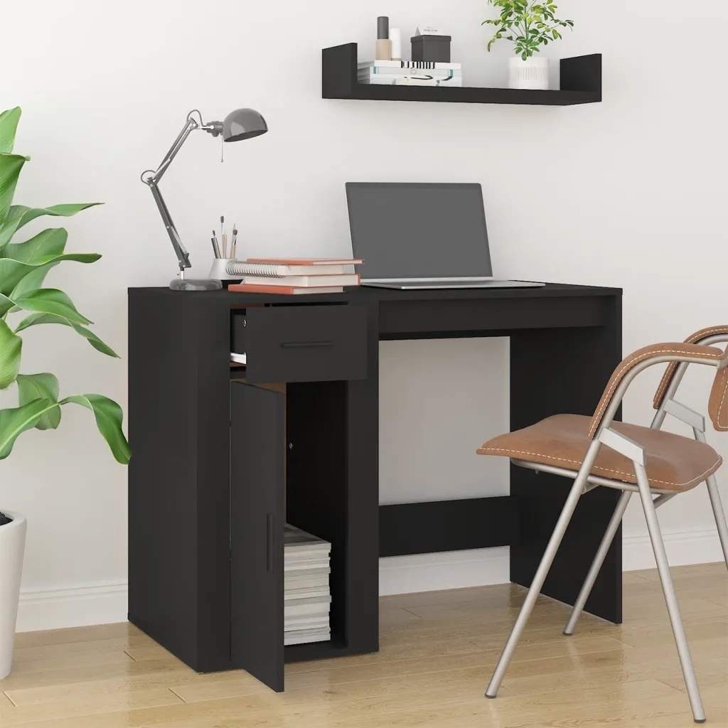 Scrivania | Tavolo da Ufficio Nero 100x49x75 cm in Legno Multistrato