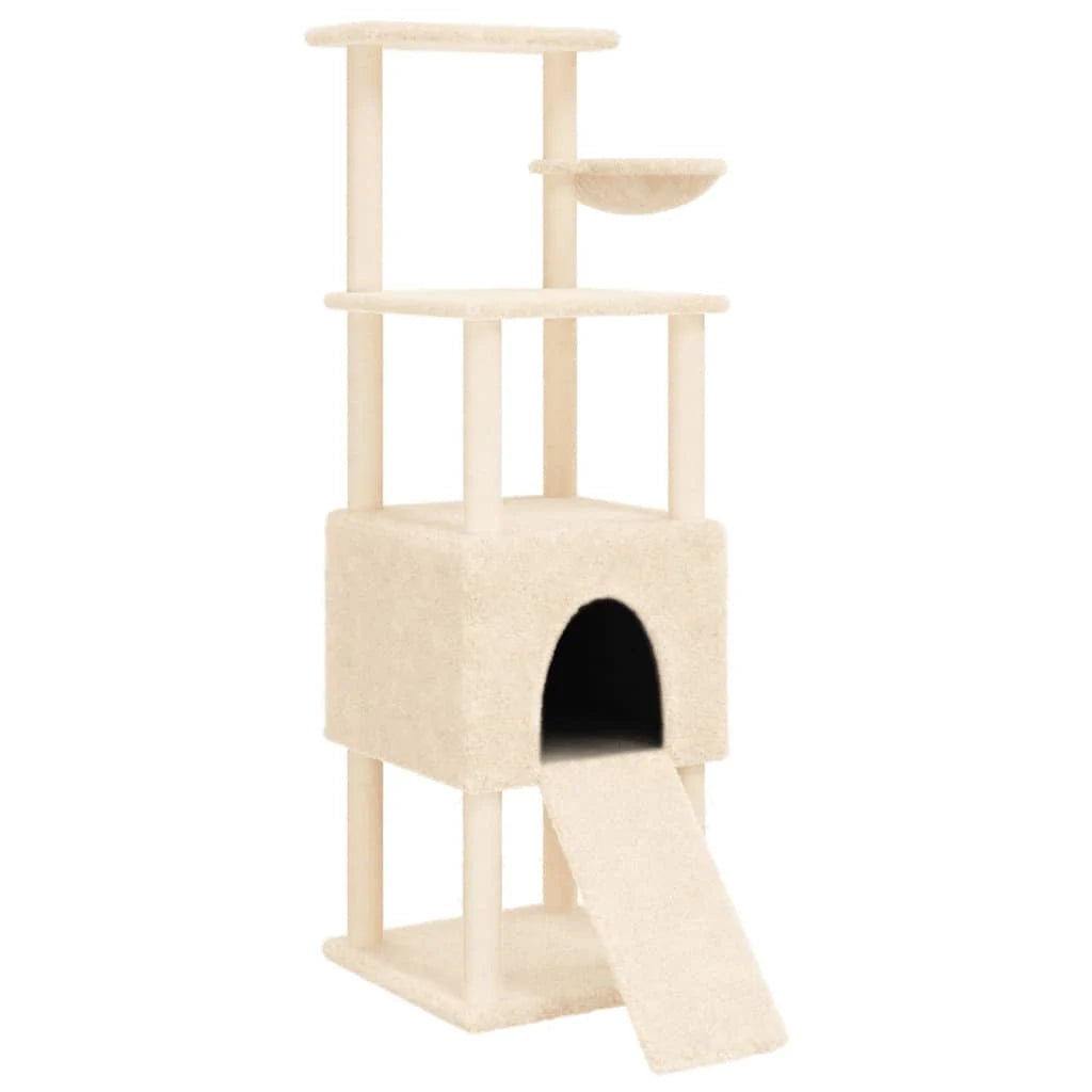 Tiragraffi per gatti torre per arrampicata giocattolo piattaforma per arrampicata con tiragraffi in sisal 153 cm crema 02_0022482
