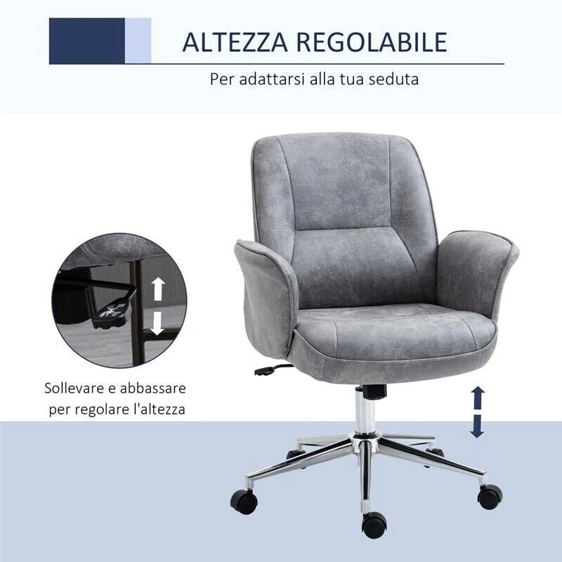 SEDIA DA UFFICIO ERGONOMICA ALTEZZA REGOLABILE RIVESTIMENTO IN MICROFIBRA, 67X69X92-102 CM GRIGIO CHIARO