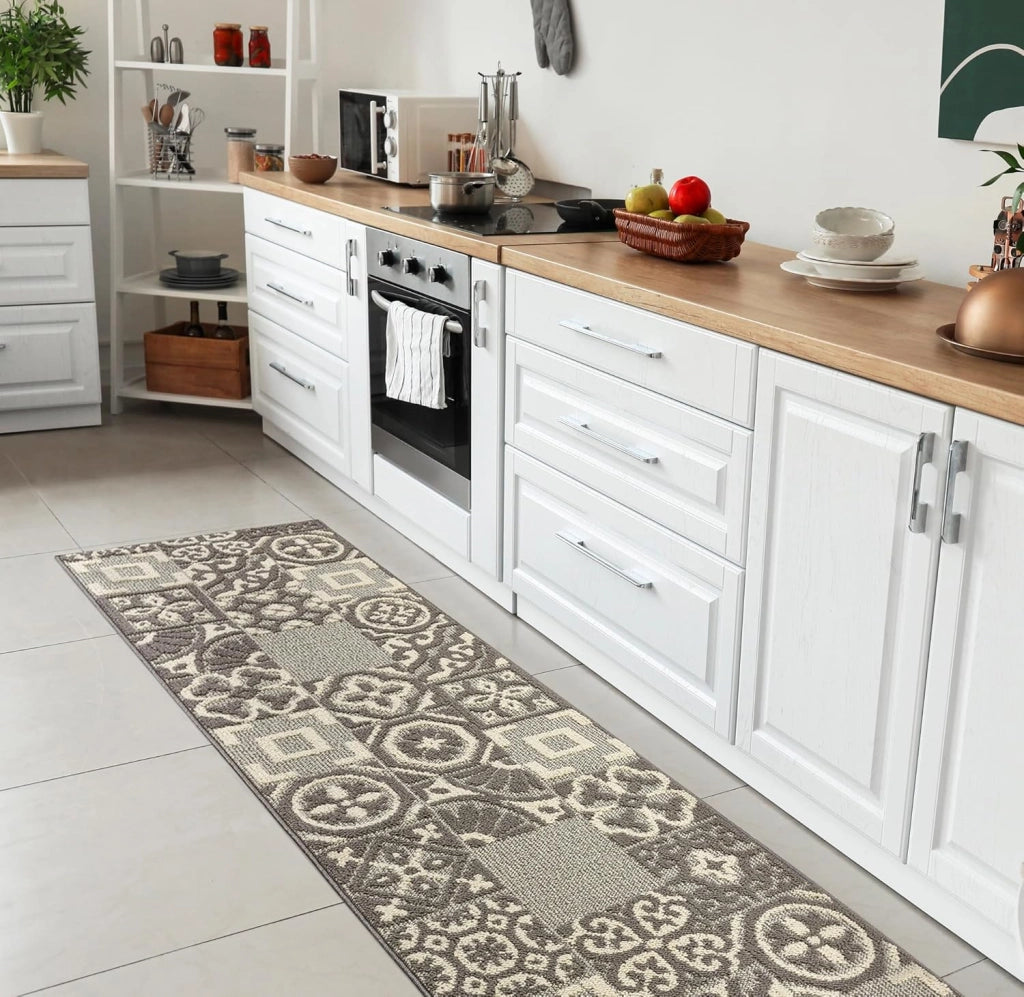 Tappeto Cucina 3D Passatoia Antiscivolo Piastrella Maiolica Beige 57x40 cm
