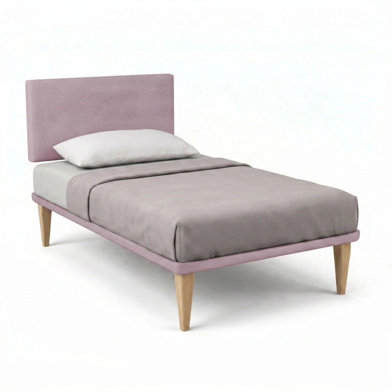 Letto imbottito Singolo 80x200 cm Flat - Con rete,Glicine,Microfibra