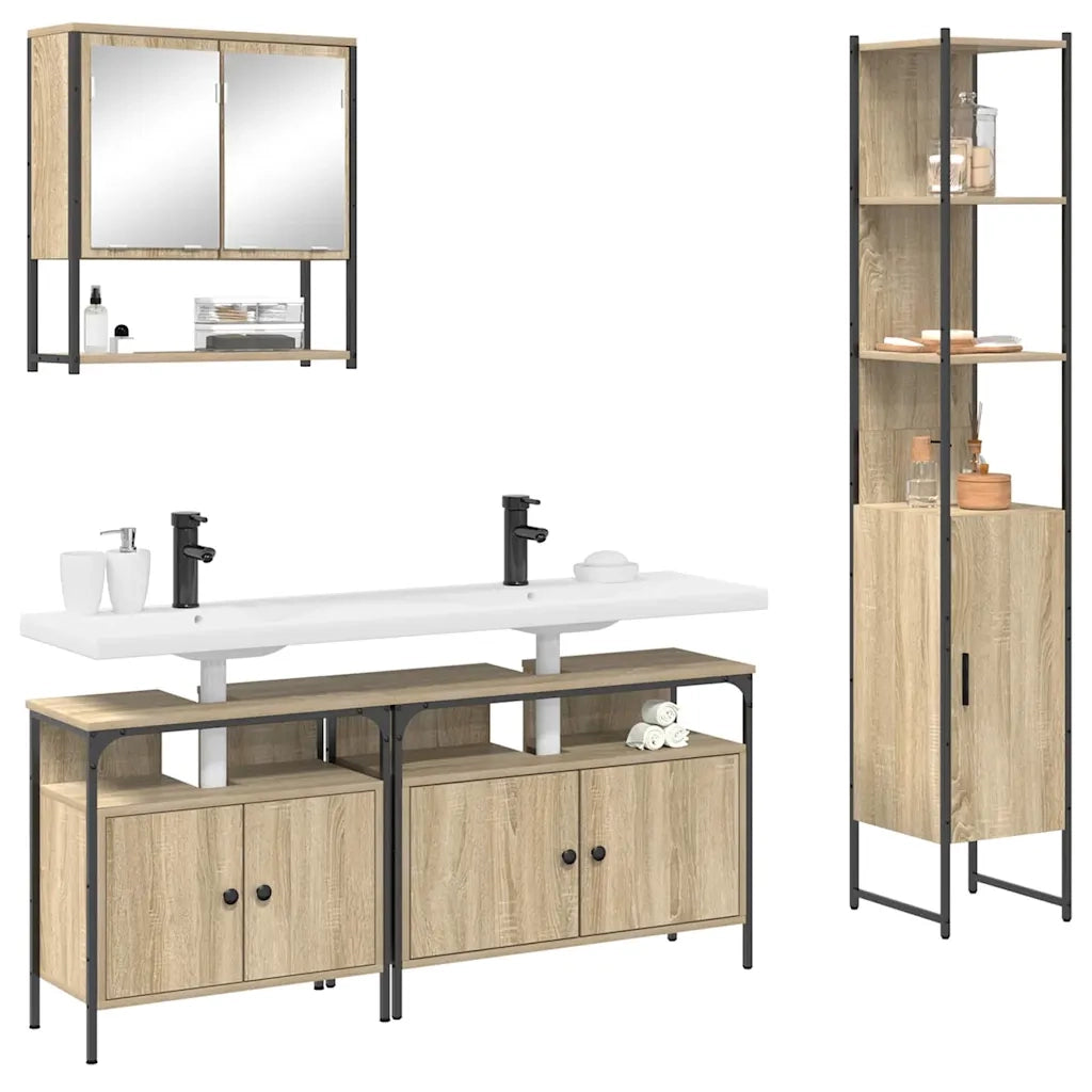 Set di mobili per il bagno con lo scaffale 4 pcs Rovere Sonoma
