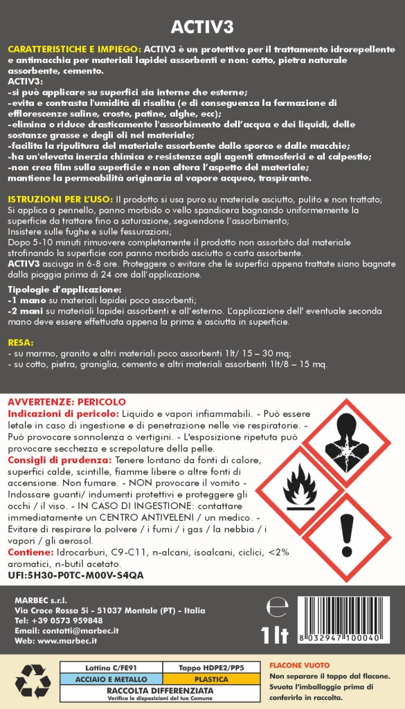 Protettivo per pietra naturale ACTIV 3   1LTx6Pz