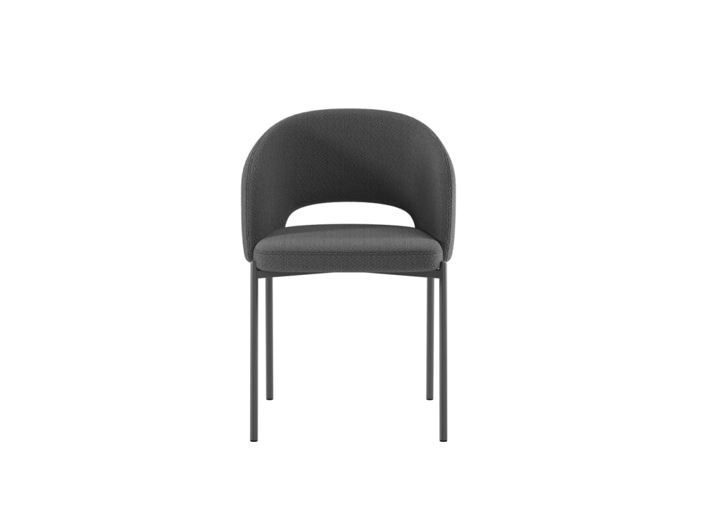 Sedia Greta in tessuto imbottito grigio con gambe in metallo antracite, sedia dal design circolare 55,5x52x78,5 cm - Greta Collection