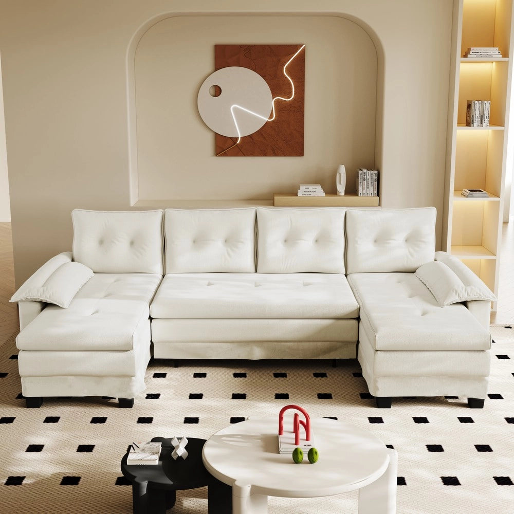 Divano Angolare ad U con Letto Estraibile ¨C Xylo ¨C Crema, USB, 278 cm